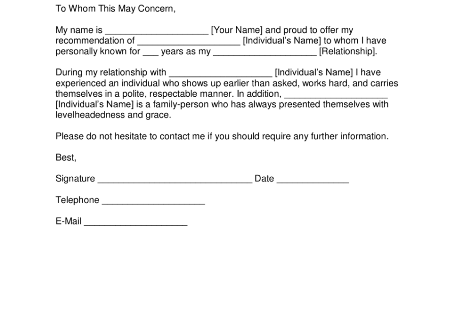 Free Personal Letter Of Recommendation Template (For A Friend) - With  Samples - Pdf | Word – Eforms