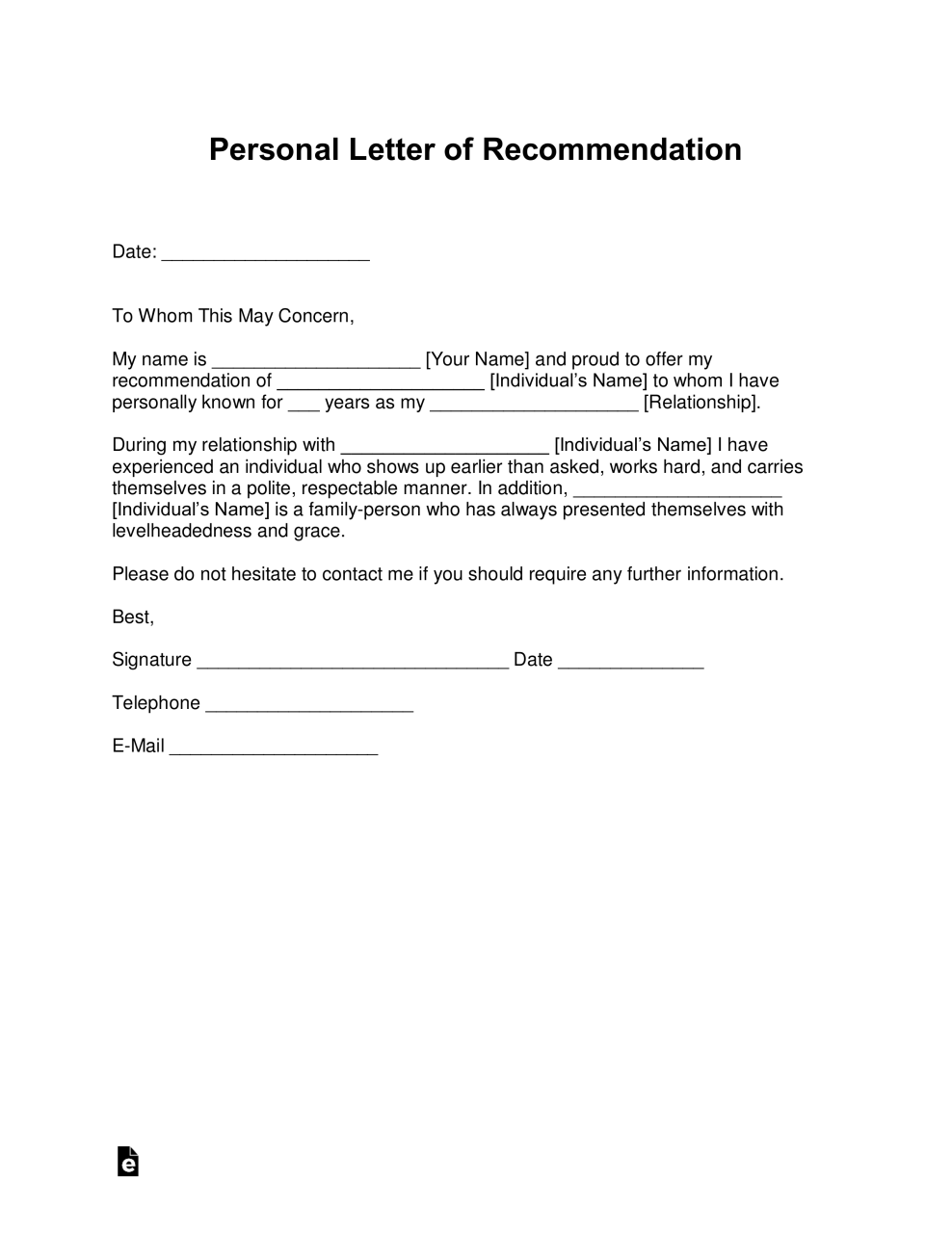 Free Personal Letter Of Recommendation Template (For A Friend) - With  Samples - Pdf | Word – Eforms