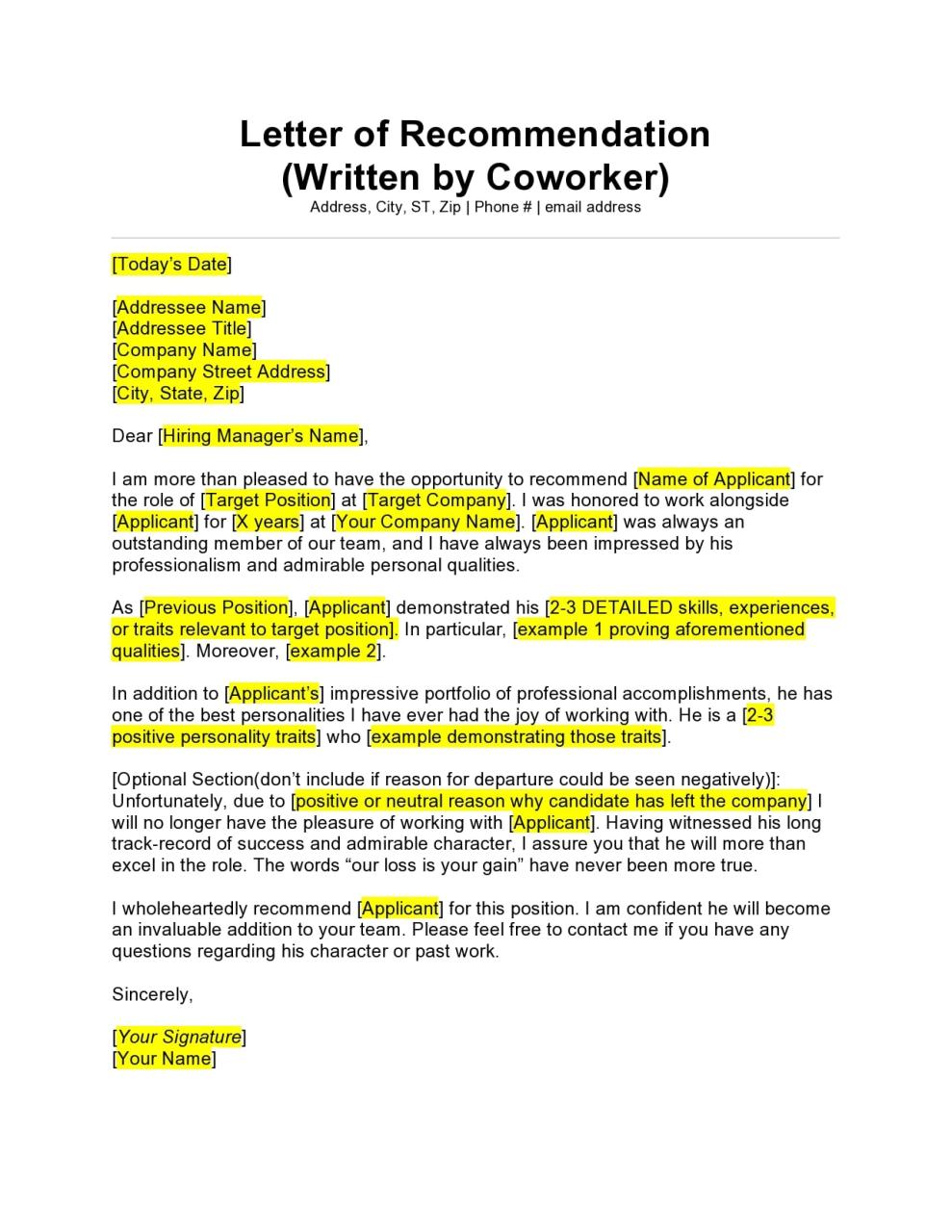 30 Letter Of Recommendation For Coworker Examples - Templatearchive