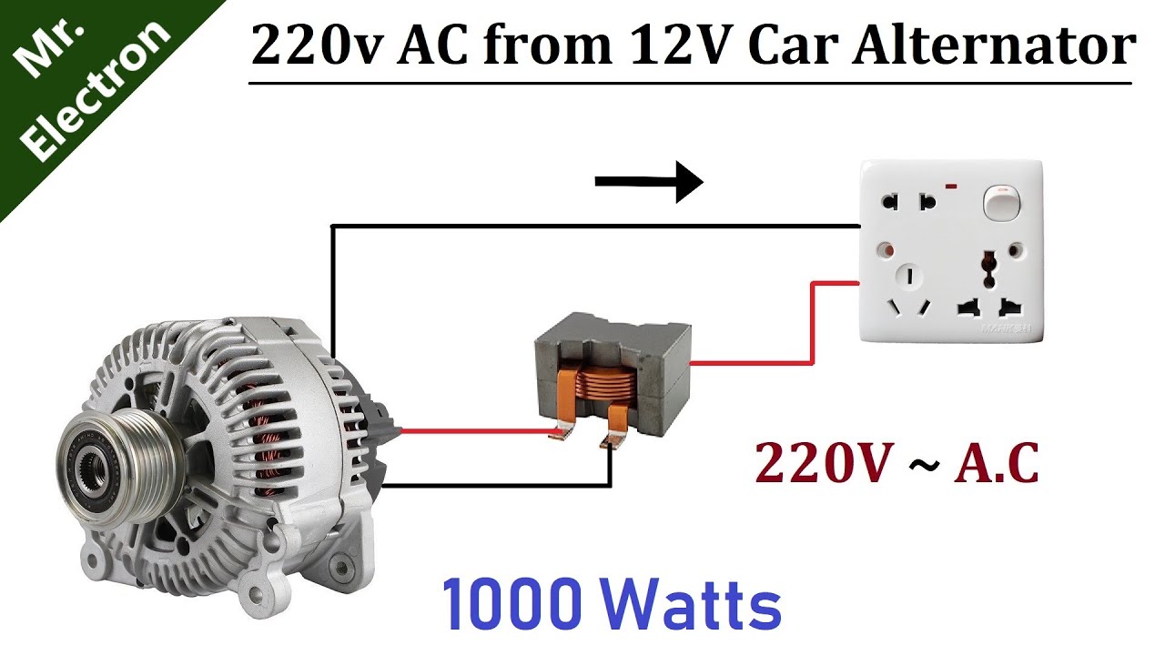 220V Ac From 12V 90 Amps Car Alternator 1000W Diy - Youtube